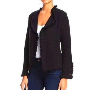 NIC + ZOE Knit Blazer XL Black w/ Fringe on Edges Open Shawl Collar Soft